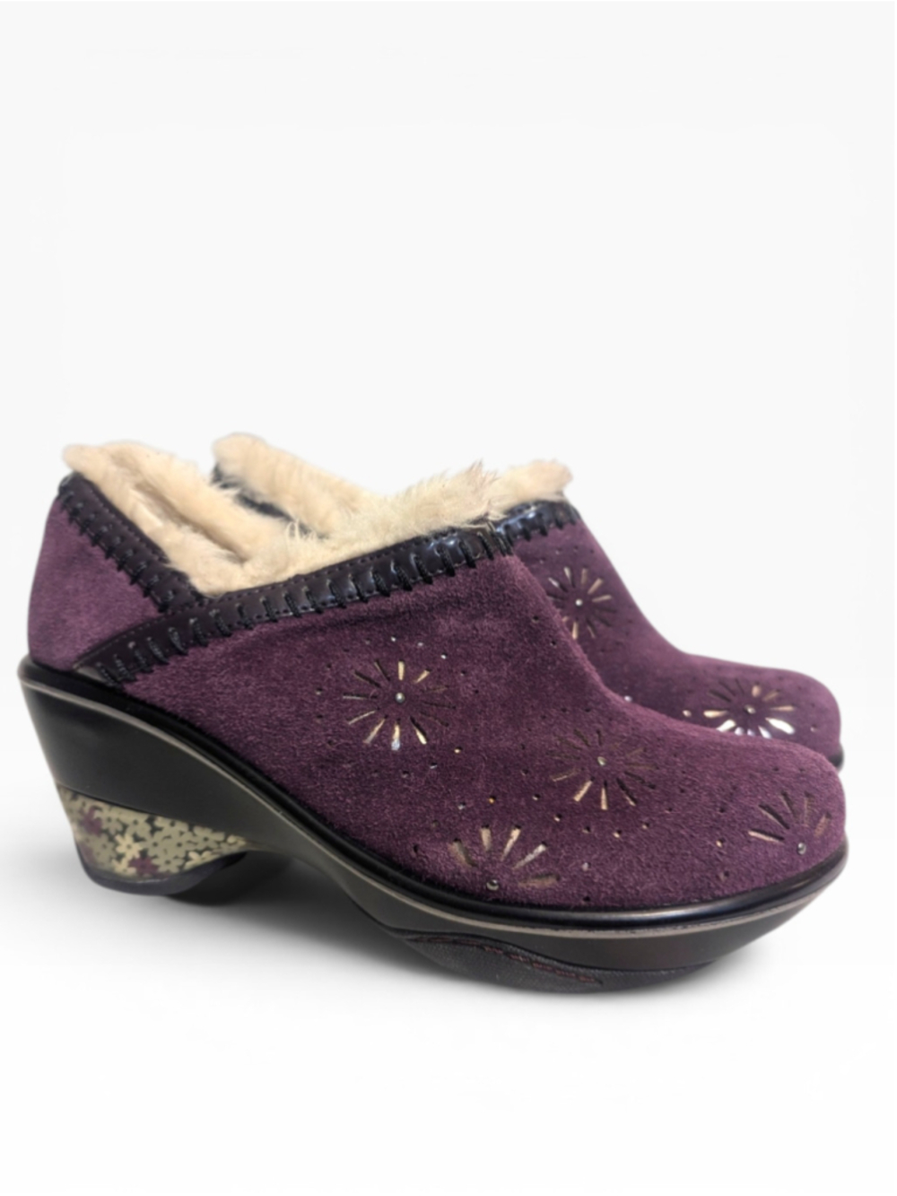Jambu NIB Crete Wine Purple Suede Faux Fur Clogs Size 7